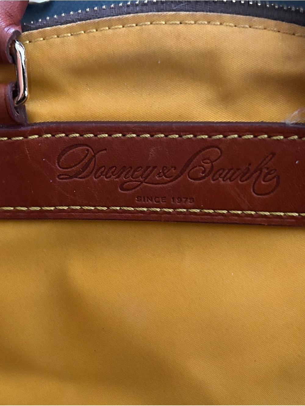 Dooney & Bourke Yellow Nylon Dome Satchel with Brown Leather Trim - Picture 7 of 14